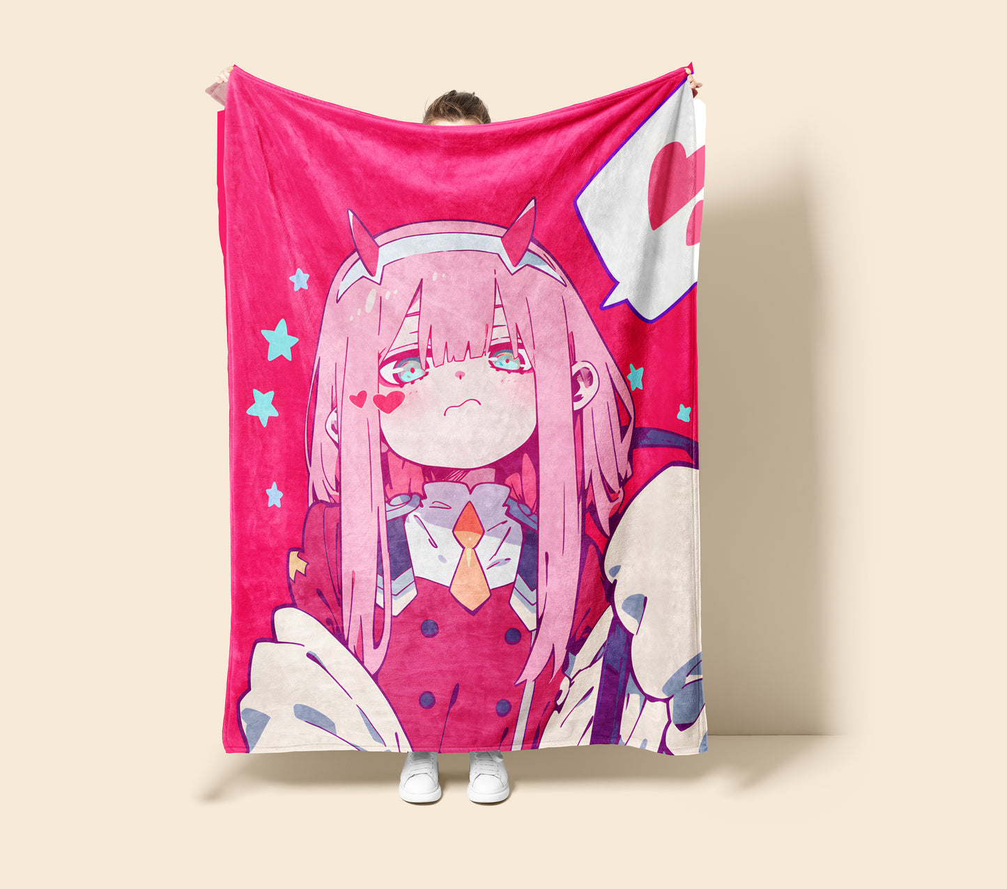 Darling in the Franxx Zero Two Kawaii Manga Art Blanket, Cute 02 Anime Decor, Premium Zero Two Fan Gift, OOAK Anime Bedding