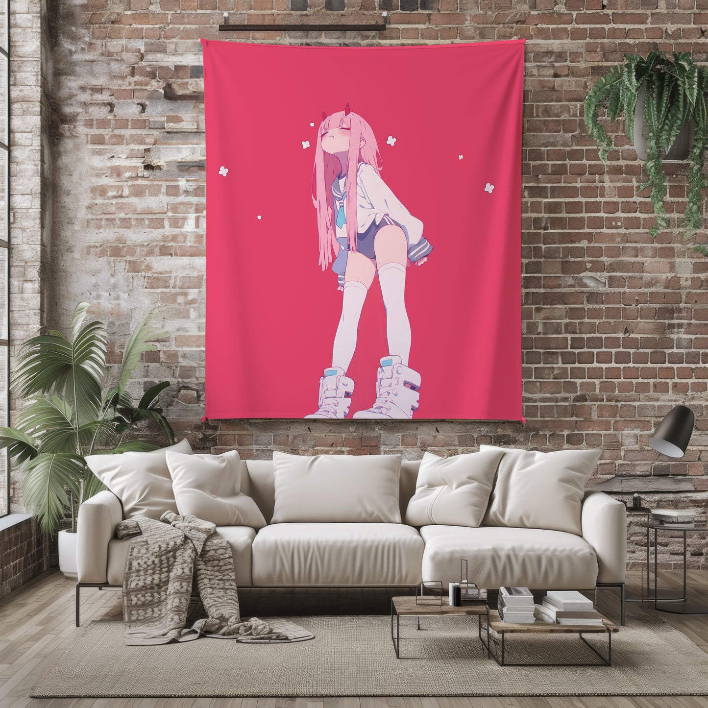 Darling in the Franxx Zero Two Kawaii Aesthetic Art Blanket, Cute 02 Pink Hair Anime Decor, Premium Zero Two Fan Gift, OOAK Anime Bedding