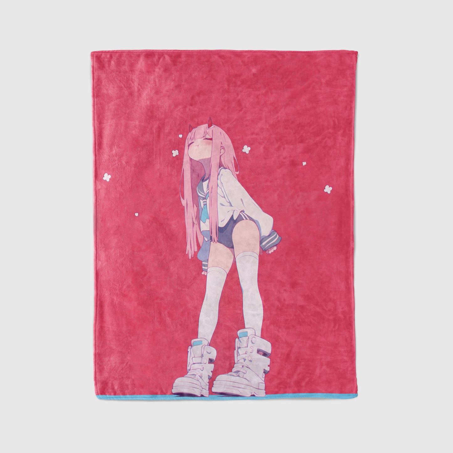 Darling in the Franxx Zero Two Kawaii Aesthetic Art Blanket, Cute 02 Pink Hair Anime Decor, Premium Zero Two Fan Gift, OOAK Anime Bedding