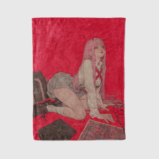 Darling in the Franxx Zero Two Sultry Retro Manga Art Blanket, Mature 02 90s Anime Aesthetic Decor, Premium Zero Two Fan Gift, OOAK Anime Bedding
