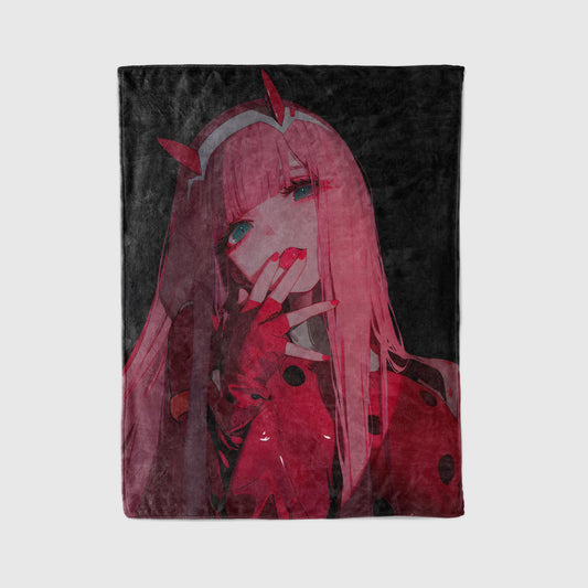 Sensual Zero Two Throw Blanket, 02 Finger-Lick Pose, High Definition Anime Art Blanket, Ultimate Otaku Waifu Gift