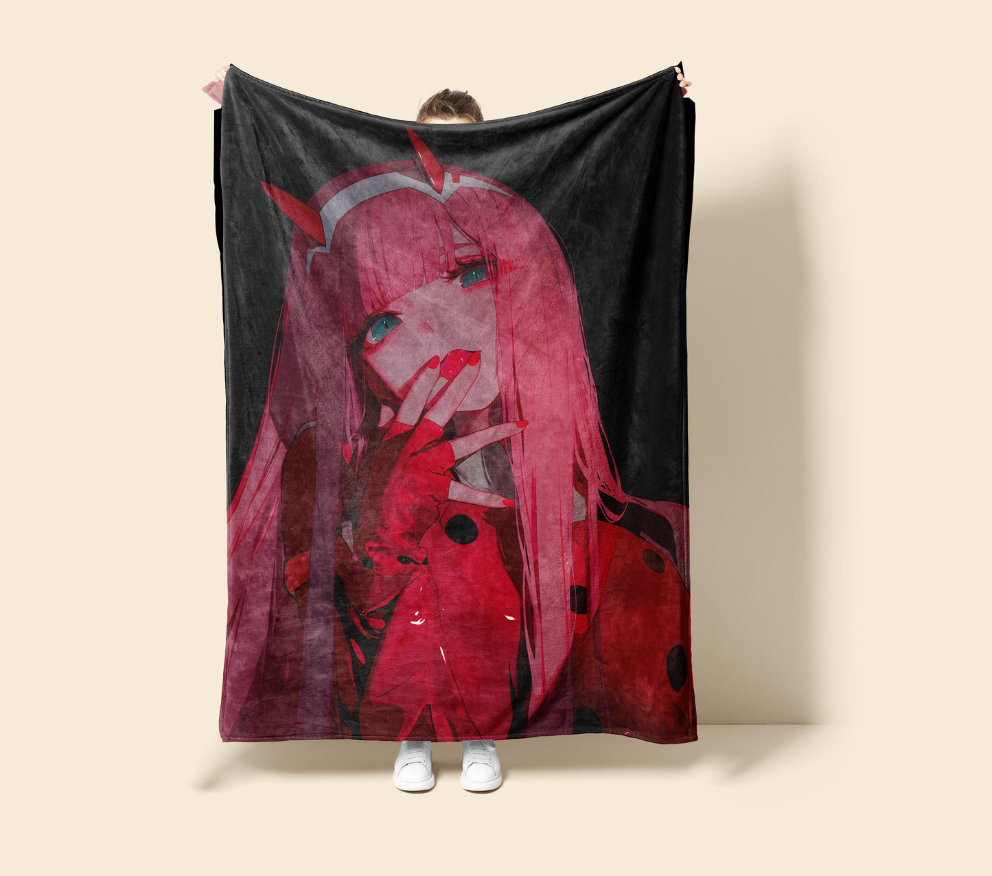 Sensual Zero Two Throw Blanket, 02 Finger-Lick Pose, High Definition Anime Art Blanket, Ultimate Otaku Waifu Gift